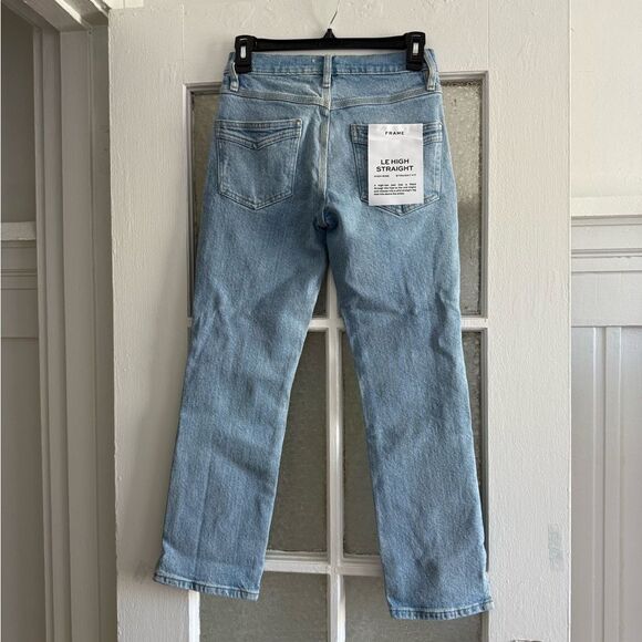 FRAME LE HIGH STRAIGHT HIGH RISE STRAIGHT LEG LIGHT WASH JEANS - Picture 3 of 3